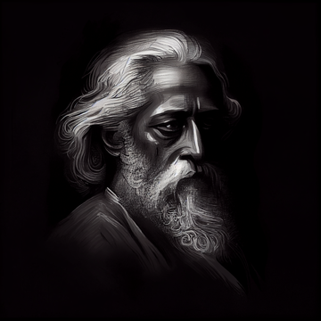 Poetic Vision: Pencil Sketch Portrait of Rabindranath Tagore Looking Sideways, Perfect for Living Room and Office Wall Decor