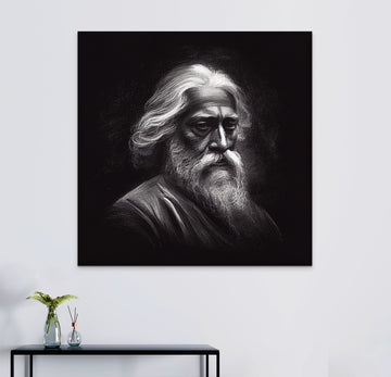 Poetic Vision: Pencil Sketch Portrait of Rabindranath Tagore, Perfect for Living Room, Bedroom, and Office Wall Decor