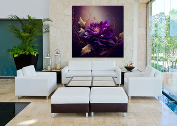 Nature's Regal Beauty: Purple and Gold Ethereal Flora Illustrative Art Print - A Must-Have for Nature Lovers!