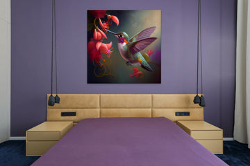 Graceful Wonder: A Realistic Art Print of a Hummingbird Nurturing Life from a Blossoming