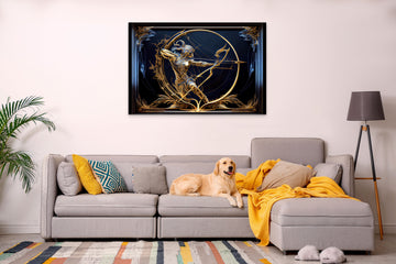Golden Archers: A Modern Sagittarius Art Print in Blue and Gold