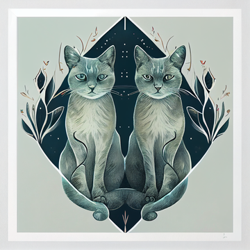 Symmetrical Cats - Fine Art Print of Two Playful Feline Figures