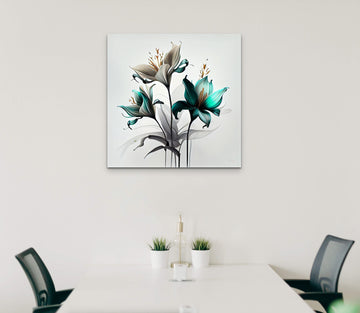 Three Teal Blue Water Lilies in Vibrant Colors Perfect for Living Room, Bedroom and Gift Purpose