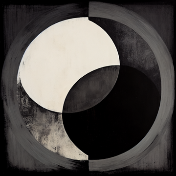 Contrasting Circles: A Striking Acrylic Painting Print on a Pastel Black Background