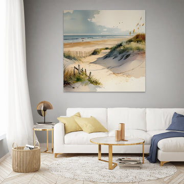 Serene Shores: A Watercolor Painting Print of a Tropical Beach