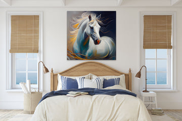 Majestic Beauty: A Stunning White Horse Oil Painting Print