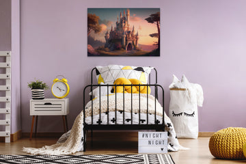 Enchanted Twilight: A Realistic Acrylic Painting Print of a Disney Princess Castle