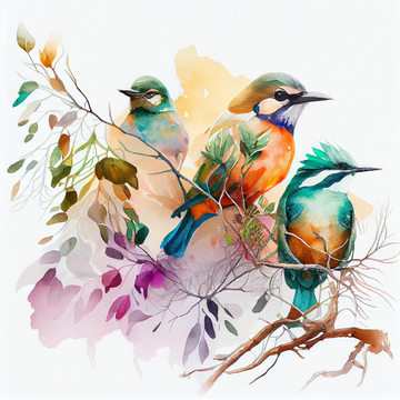 "Serenity in Flight: Beautiful Birds Sitting on Branches Print for Living Room, Bedroom & Office Wall Decor"