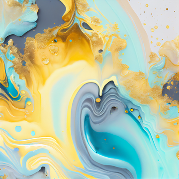"Radiant Sunrise: Add a Pop of Color to Your Home Decor with this Resin Art Painting Print in Yellow and Blue"