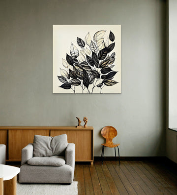 "Nature's Minimalist Beauty: Elegant Line Art Print of Leaves for Chic Living Room, Bedroom, and Office Wall Decor"