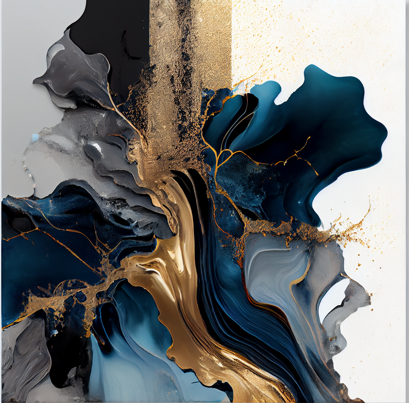Luxurious Abstract Resin Print in Blue, Grey, Black, & Golden Shades for Living Room, Home Decor & Gift Option