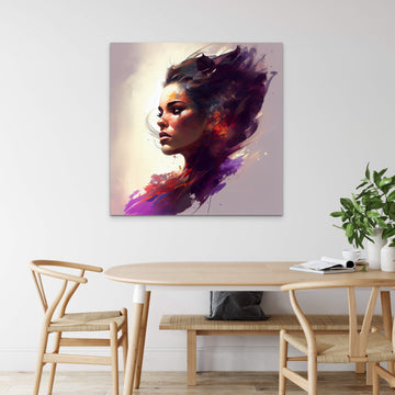 Ethereal Beauty: A Print of Striking Mixed Media Art of a Radiant Woman with Flowing Hair and Stunning Illumination