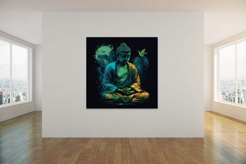 "Serene Enlightenment: Contemporary Art Print of Buddha Meditating for Home and Office Decor"