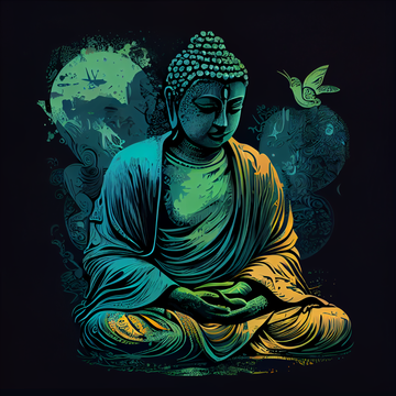 "Serene Enlightenment: Contemporary Art Print of Buddha Meditating for Home and Office Decor"