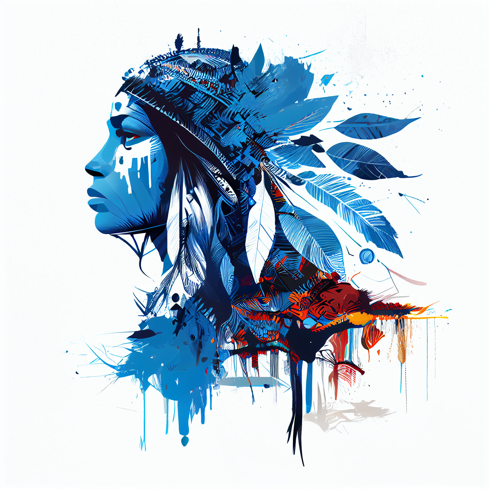 "Serene Elegance: Beautiful Blue Tribal Woman Painted in Abstract Style Print for Bedroom, Office, and Gift Decor"