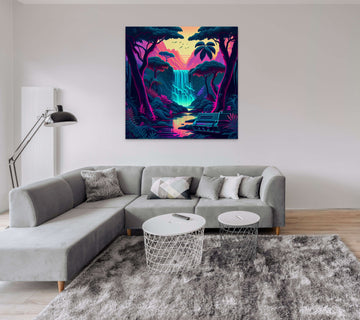 Retro Style Print of Landscape with Wild Trees in the Background for Kids & Gaming Room Wall Decor