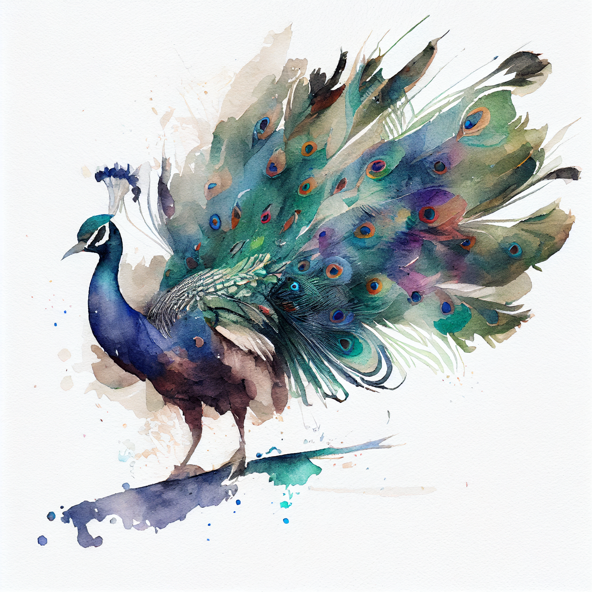 "Graceful Elegance: Beautiful Dancing Peacock Watercolor Print for Home, Living Room, Office & Bedroom Wall Decor"