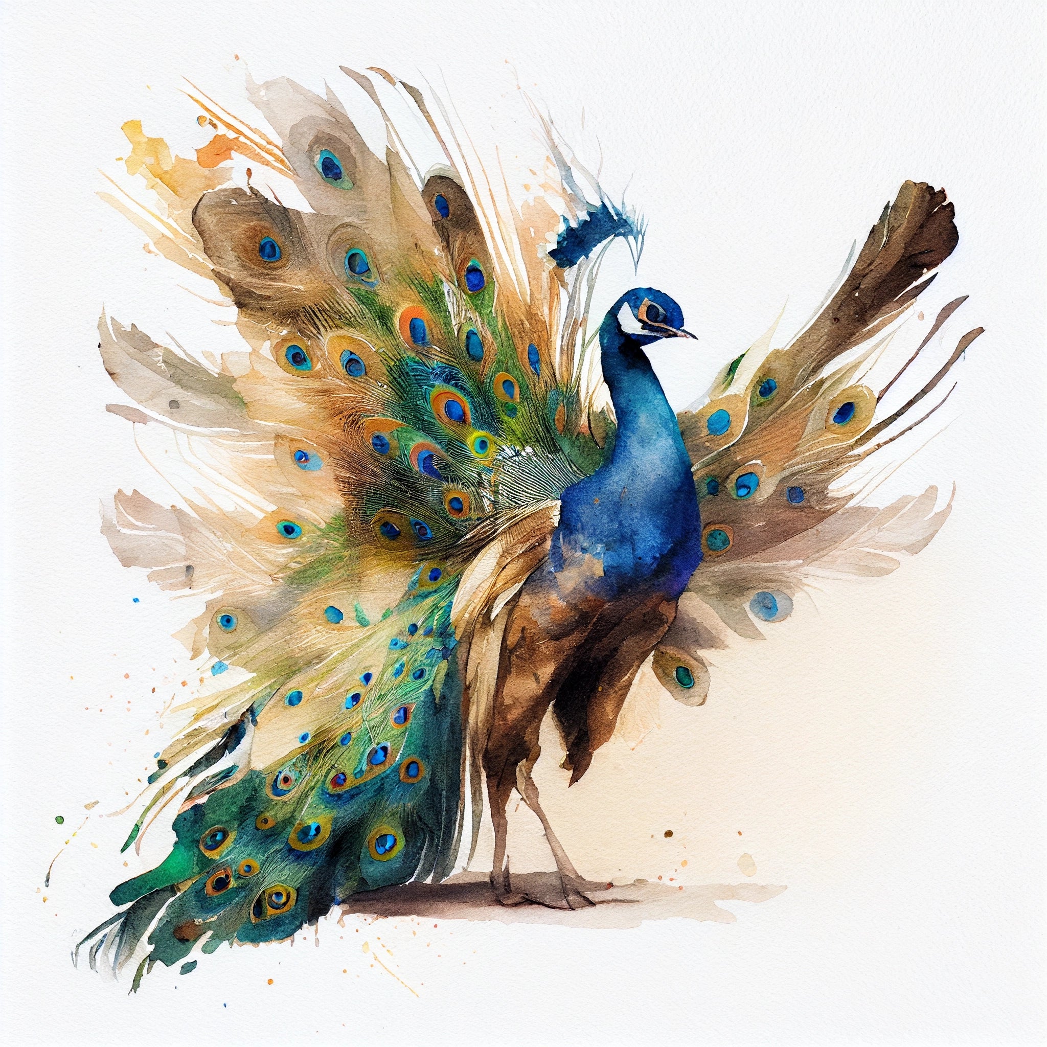 "Mesmerizing Plumage: Watercolor Print of a Beautiful Peacock for Stunning Home and Office Decor"