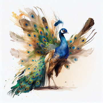 "Mesmerizing Plumage: Watercolor Print of a Beautiful Peacock for Stunning Home and Office Decor"