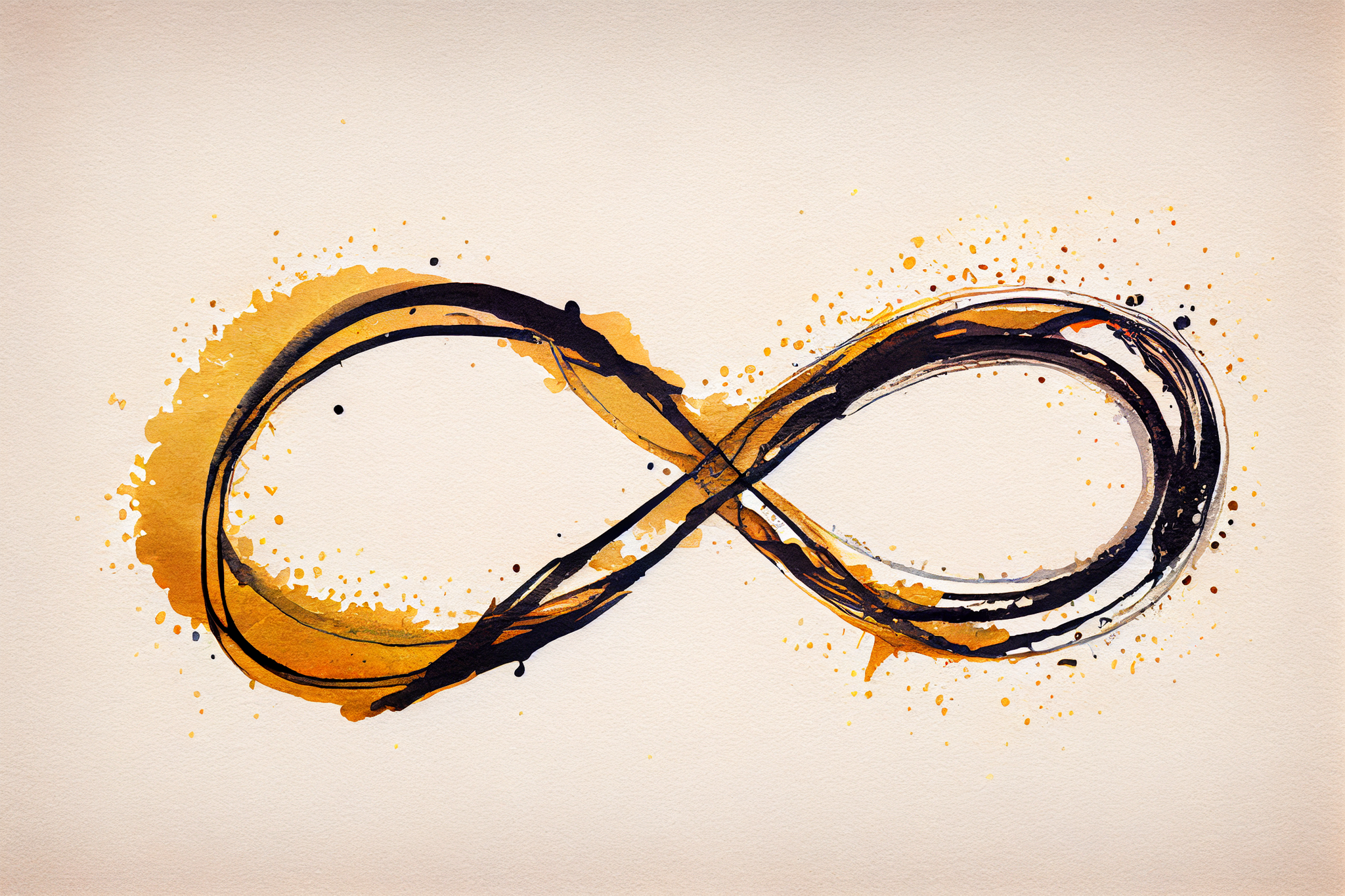 Golden Infinity: Minimalist Watercolor Line Art with Black Infinity Symbol