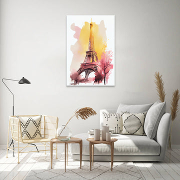 Watercolor Painting Print of Paris Eiffel Tower for Home, Living Room & Office Wall Decor