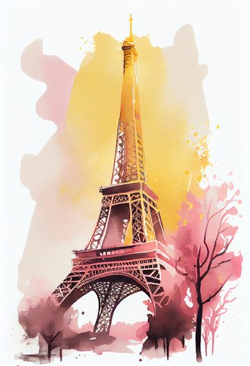 Watercolor Painting Print of Paris Eiffel Tower for Home, Living Room & Office Wall Decor