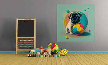 Playful Pug: Abstract Art Print of an Adorable Puppy with Ball