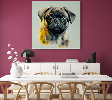 Pug-tactic: A Vibrant Abstract Portrait of a Playful Pug Puppy for Dog Lovers and Art Enthusiasts Alike
