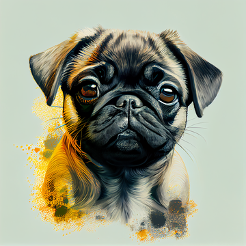 Pug-tactic: A Vibrant Abstract Portrait of a Playful Pug Puppy for Dog Lovers and Art Enthusiasts Alike