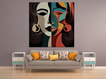 Twice the Beauty: A Captivating Abstract Art Print of Dual Women's Faces