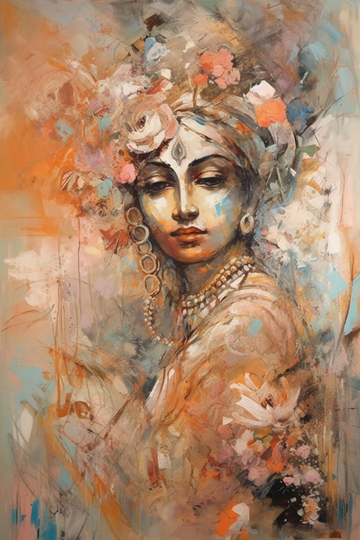 Peachy Krishna: A Heavenly Abstract Expressionist Acrylic Color Print in Shades of White and Peach
