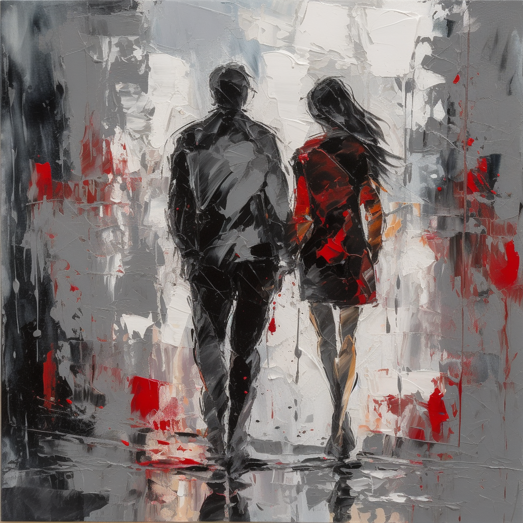 Passion in Monochrome: An Abstract Acrylic Color Print Impression of a Red-Hot Couple