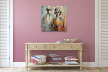 Subtle Romance: An Abstract Acrylic Color Print of a Dusty Couple in Impressionistic Style