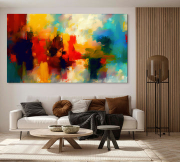 Vibrant Expressions: An Abstract Impressionist Canvas Textured Painting Print in Acrylic Colors and Bold Brush Strokes