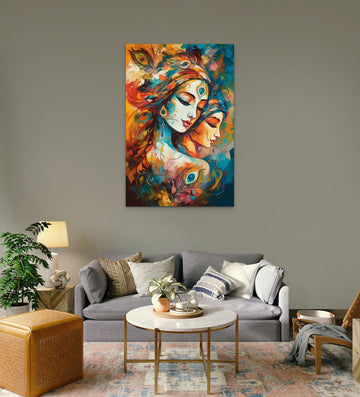 Divine Romance: A Dreamy Abstract Art Print of Radha Krishna in Love
