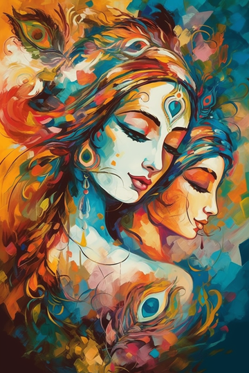Divine Romance: A Dreamy Abstract Art Print of Radha Krishna in Love