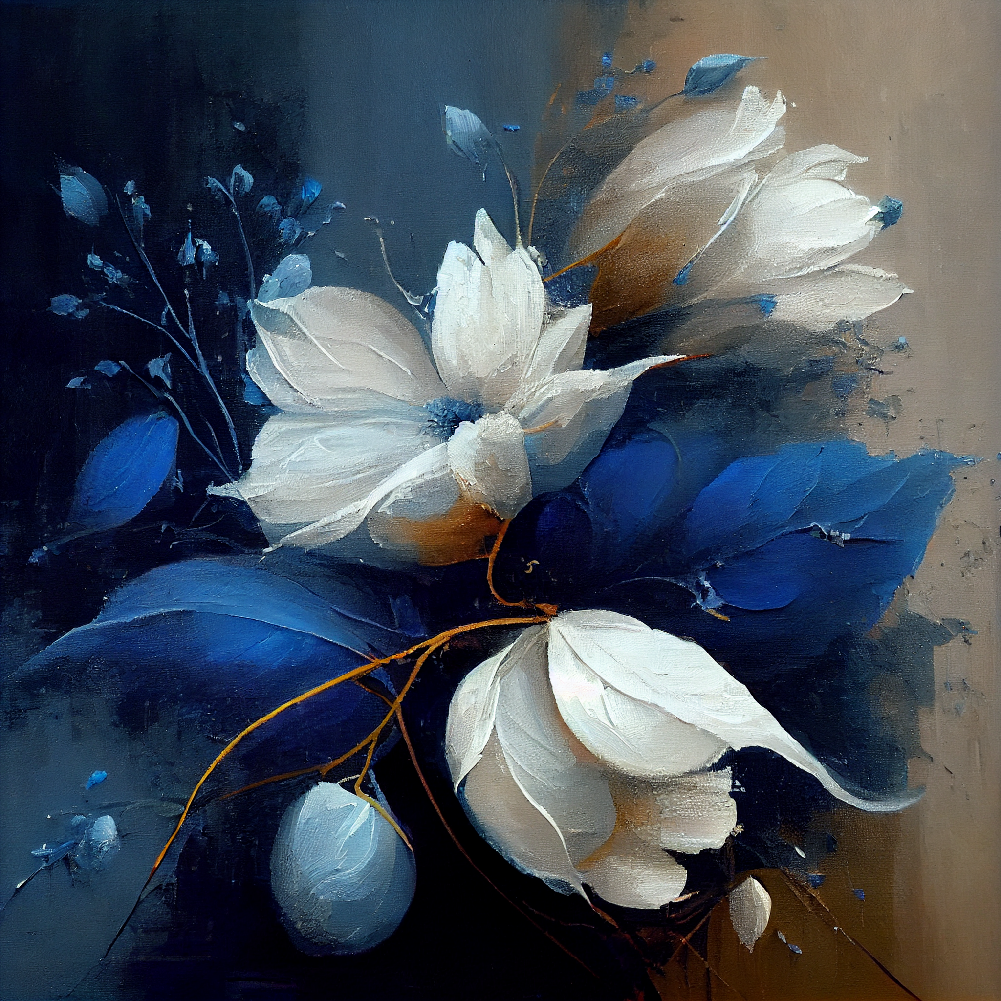 Blue and White Blossoms - Fine Art Print of Abstract Oil Painting Print