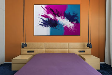 Chromatic Symphony: An Abstract Oil Painting Print in Persian Blue, Magenta, Violet, and White