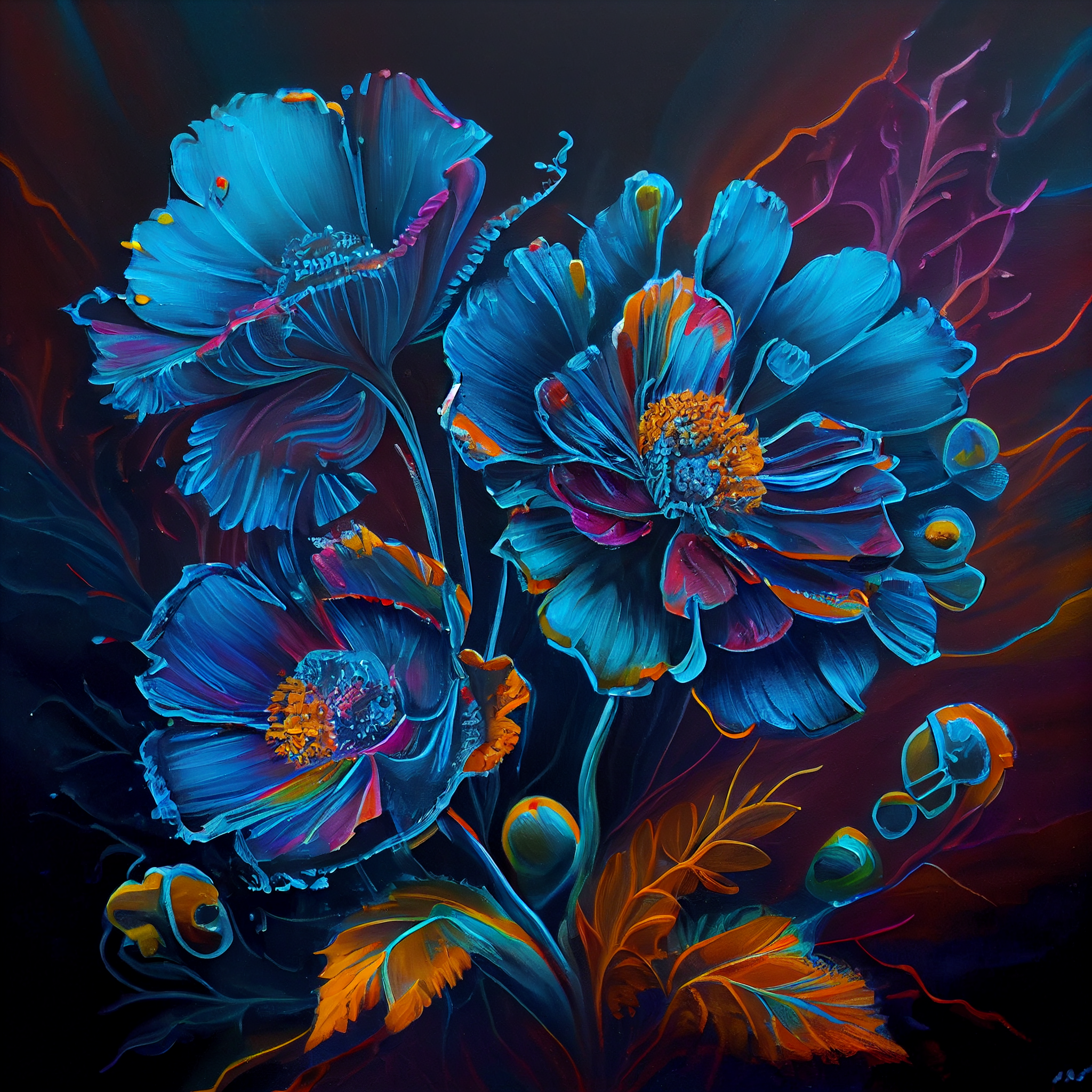 Turquoise Extraterrestrial Blossoms: Awe-Inspiring Ultra-Detailed Acrylic Painting Print with Rich Gradient Colors