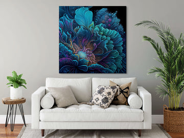 Extraterrestrial Blooms: Ultra-Detailed Illustrative Flowers in Rich Gradient Acrylic Painting Print