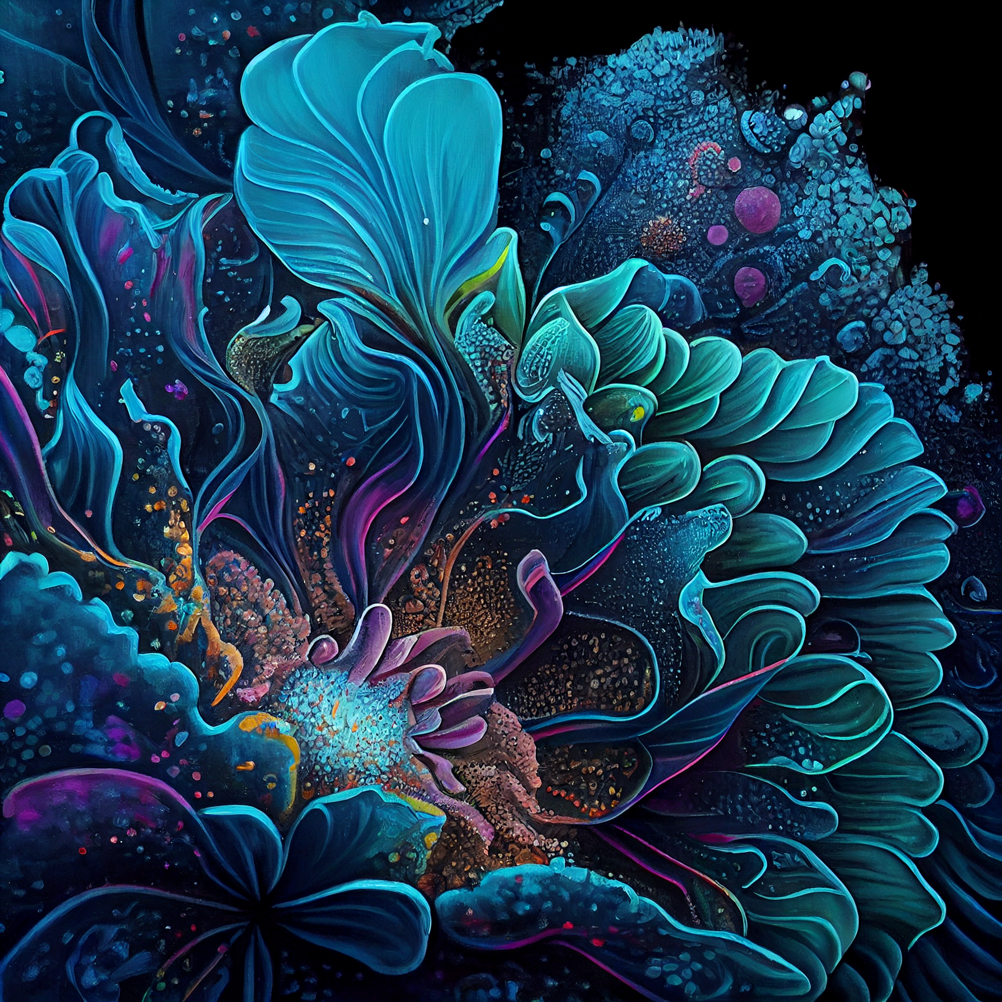Extraterrestrial Blooms: Ultra-Detailed Illustrative Flowers in Rich Gradient Acrylic Painting Print