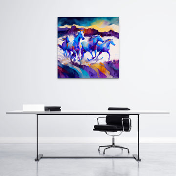 "Wild Freedom: A Majestic Painting Print of Four Horses Running Free"