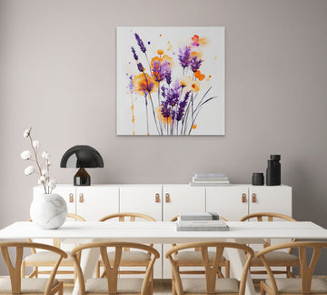 "Blooming Beauty: Watercolor Print of Purple and Orange Flowers"