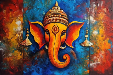 An Abstract Acrylic Color Painting Print of Lord Ganesha