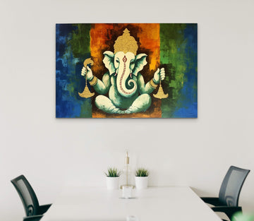 Serenity Ganesha: A Minimalist Acrylic Print in Pista Green and White