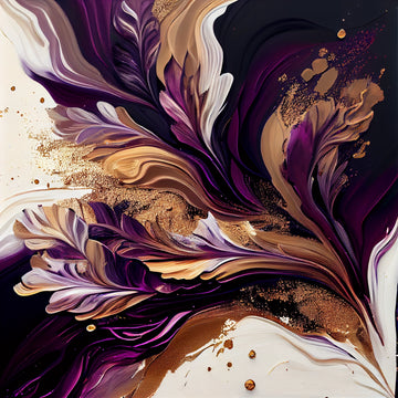 Lavender and Maroon Fluid Art Print with Golden Accents and Sparkling Edges