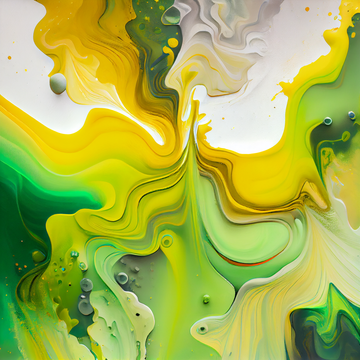 Meadow of Sunlight: Acrylic Color Fluid Art Print in Hues of Yellow and Green with Grey Strokes