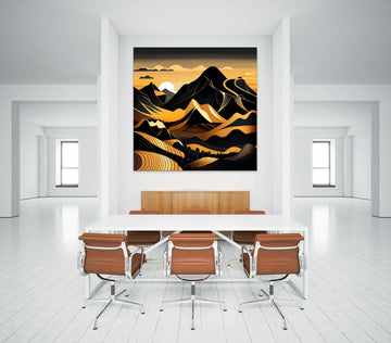 Golden Sunset over Majestic Mountains: Acrylic Color Graphic Print