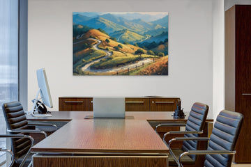 Mountain Pathways: A Serene Acrylic Color Print of a Curvy Lane in the Mountains