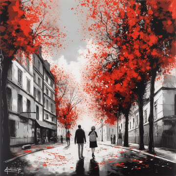 Romance in the City of Love - An Acrylic Color Print of a Couple Walking in Paris